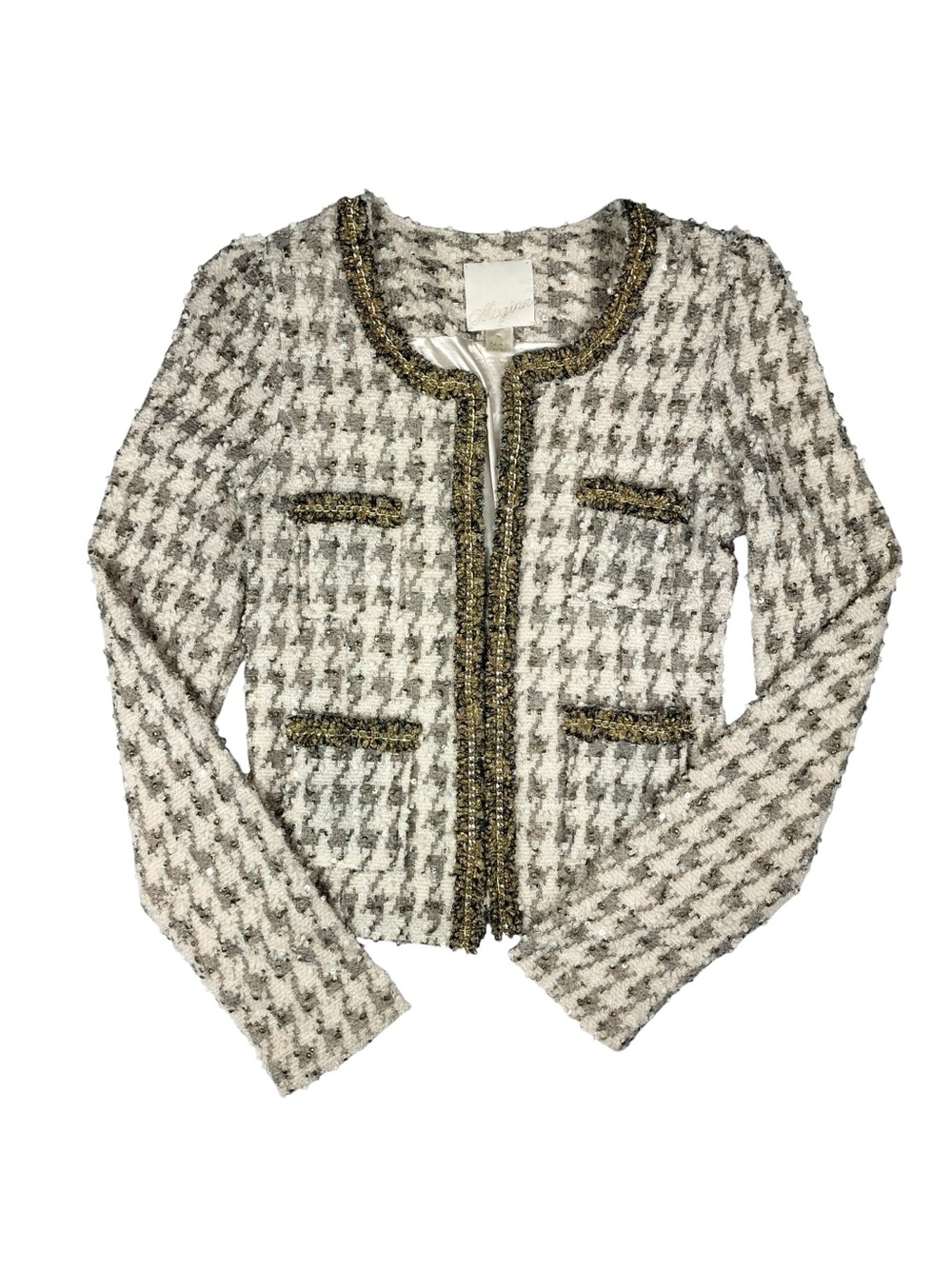 Mcginn Tania Metallic Boucle Houndstooth Tweed Blazer size Medium